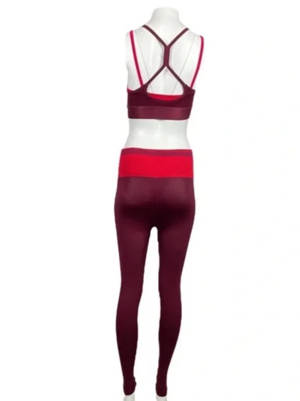 Fabletics Burgundy Colorblock Sports Bra Legging Set XS - Picture 3 of 5